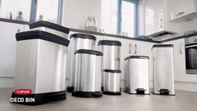 Curver Metal Effect One Touch Deco Bin Rose Gold 40 Litre Home