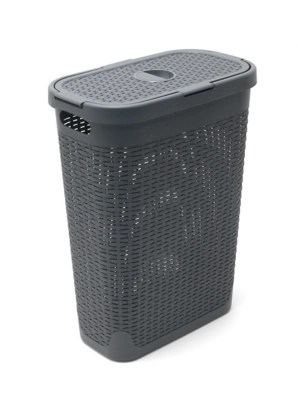 Addis Charcoal 40L Slim Rattan Effect Laundry Hamper Home at