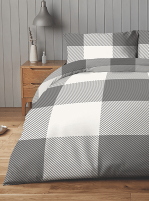 Silentnight Cotton Rich Reversible Duvet Set Grey Check Home