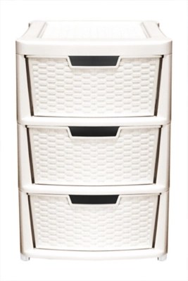 Storage Organiser Large Rattan 3 Tier Drawer Plastic Chest Unit