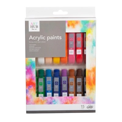 Art Hub Acrylic Paints 10ml 15 Pack School at ASDA