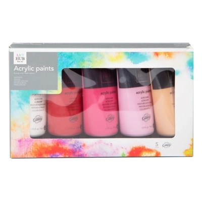 Art Hub 5 Pack Acrylic Paints Pink/Red Set School at ASDA