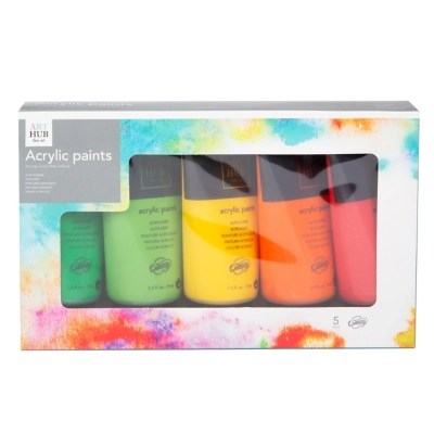 Art Hub 5 Pack Acrylic Paints Green/Orange Set School at ASDA