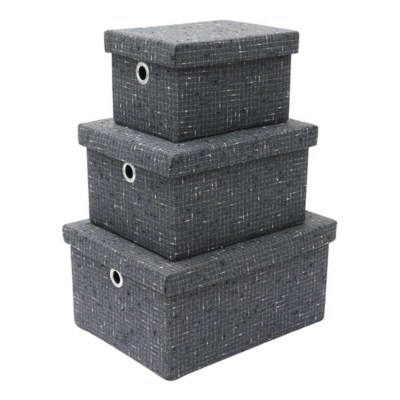 JVL Shadow Set Of 3 Rectangular Fabric Storage Boxes with Lids Home at ASDA