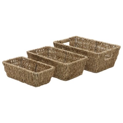 JVL Seagrass Set Of 3 Rectangular Tapered Storage Baskets Home