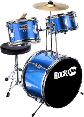 RockJam 3-Piece Junior Drum Set with Drum Throne - Blue | Toys