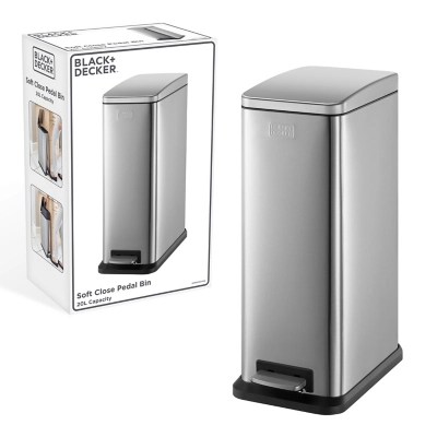 Chrome Black and Decker 20L Slimline Pedal Bin with Soft Close Lid