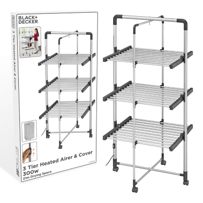 Black and Decker 3Tier Heated Clothes Airer with Cover & Wheels Home