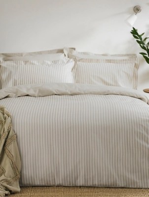 The Linen Yard Hebden Mélange Stripe 100 Cotton Duvet Cover Set Home