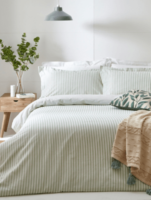 The Linen Yard Hebden Mélange Stripe 100 Cotton Duvet Cover Set Home