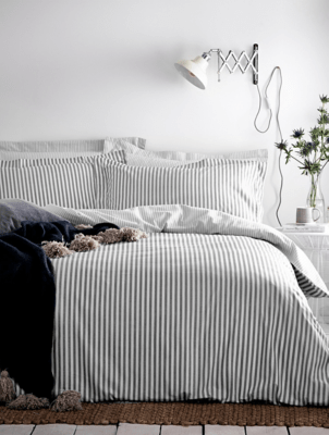 The Linen Yard Hebden Mélange Stripe 100 Cotton Duvet Cover Set Home