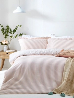 The Linen Yard Hebden Mélange Stripe 100 Cotton Duvet Cover Set Home