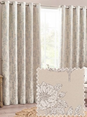 Wylder Nature Natural Sophia Floral Jacquard Eyelet Curtains Home