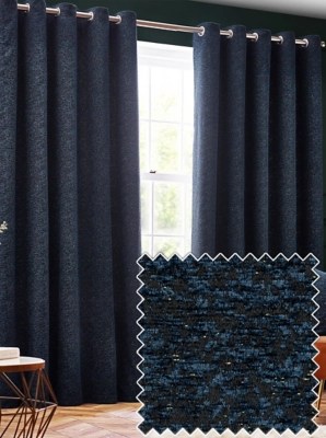 Paoletti Navy Galaxy Chenille Eyelet Curtains Home at ASDA