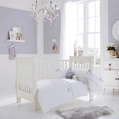 Clair De Lune Silver Lining Cot & Cot Bed Quilt and Bumper Set White