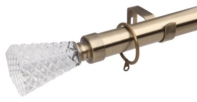 Brass Extendable Curtain Pole with Crystal Finials Home