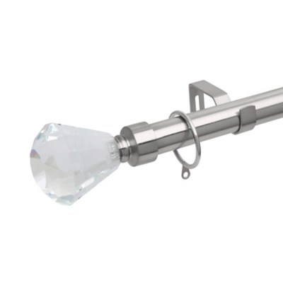 Brushed Steel Extendable Pole Curtain with Tear Drop Crystal Finials