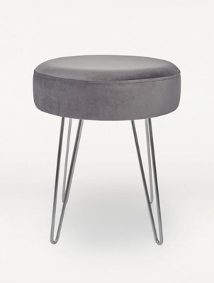 Charcoal Small Velvet Stool Home at ASDA