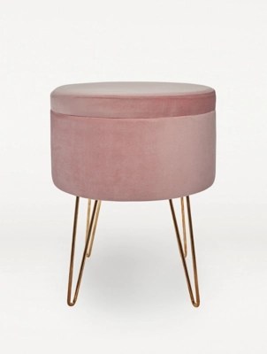 Pink Velvet Storage Stool Home at ASDA