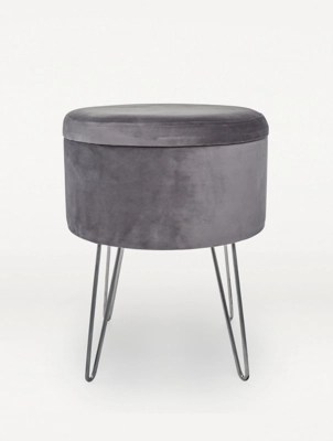 Grey Velvet Storage Stool Home at ASDA