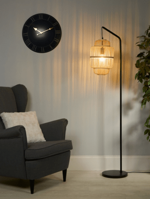 Black Floor Lamp With Bamboo Frame Shade Home at ASDA