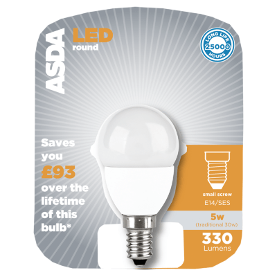 Asda LED Lightbulb Round SES 5W Light Bulbs at ASDA