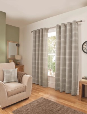 Home Natural Woven Check Eyelet Curtains Curtains & Blinds