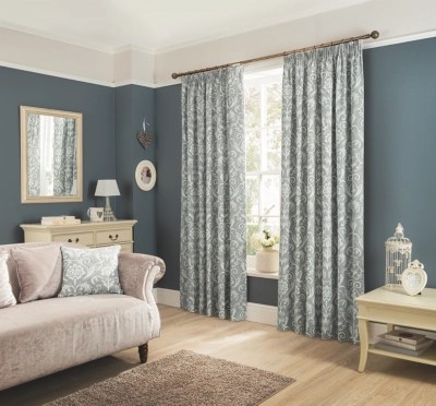 Home Charcoal Classic Damask Pencil Pleat Curtains Curtains