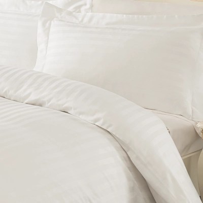 Luxury By Home Sateen Stripe Duvet Set 300 Thread Count White Double Bedding