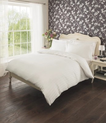 Luxury By Home Sateen Stripe Duvet Set 300 Thread Count White