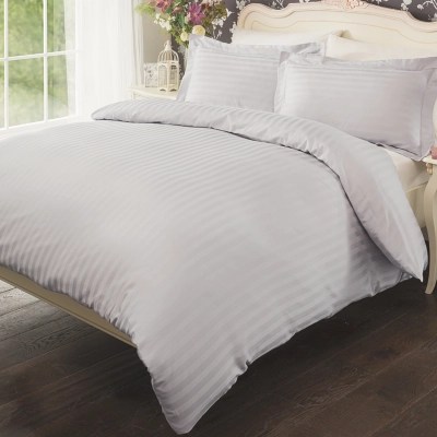 Luxury By Home Sateen Stripe Duvet Set 300 Thread Count Silver Double Duvet Covers