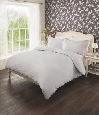 Luxury By Home Sateen Stripe Duvet Set 300 Thread Count Silver