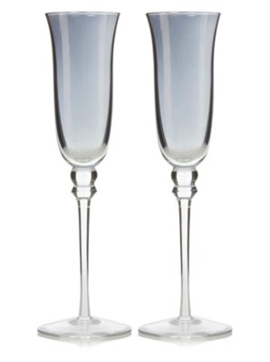 Excellence By Home Silver Champagne Flutes Set of 2