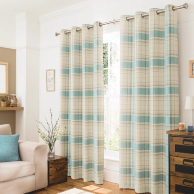 Home Duck Egg Blue Woven Check Curtains Home & Garden