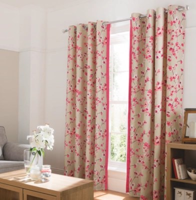 Floral Curtains with Contrast Edge Pink Home & Garden
