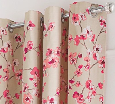 Pink Floral Curtains with Contrast Edge (W) 90 x (D) 90 Inch Home