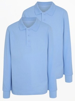 Light Blue Long Sleeve School Polo Shirt 2 Pack School at ASDA