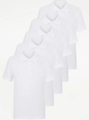 Boys White School Polo Shirt 5 Pack School at ASDA