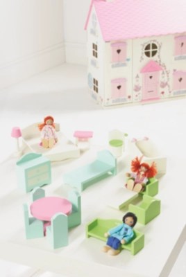 Home Wooden Dolls House Furniture Set Kids at ASDA
