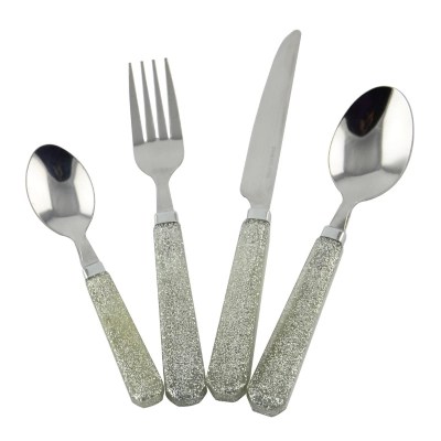 Home 16 Piece Silver Glitter Handle Cutlery Set Cutlery