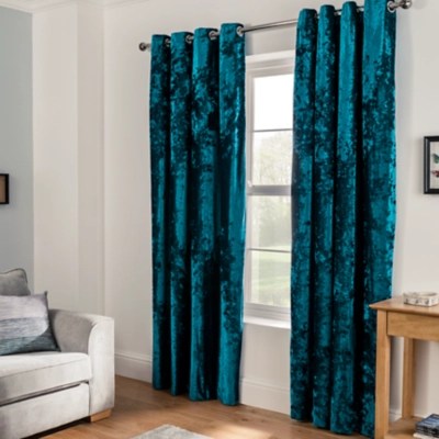 Embossed Crushed Velvet Eyelet Curtains Teal Home & Garden