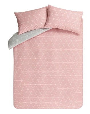 Reversible Pink & Grey Geometric Print Duvet Cover Home & Garden