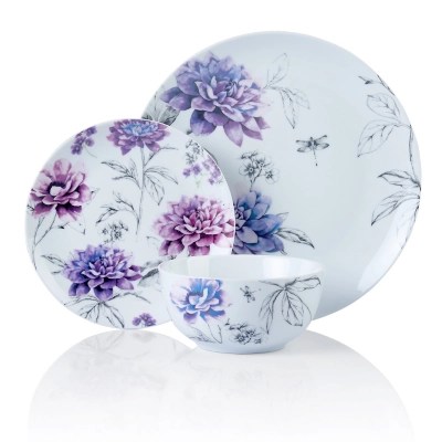 12 Piece Purple Floral Dinner Set Home & Garden