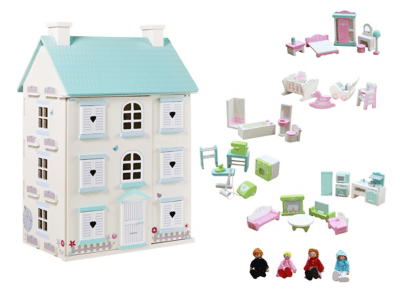 Home Wooden LightUp Dolls House & Large Furniture Set Toys
