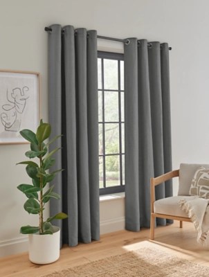 Textured Weave Lined Curtains Charcoal Home at ASDA