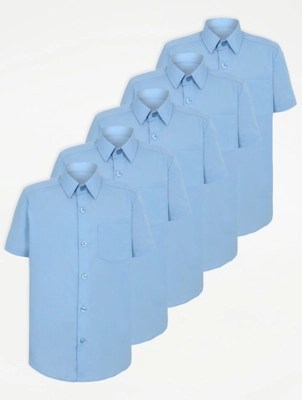 Boys Light Blue Short Sleeve School Shirt 5 Pack School at ASDA
