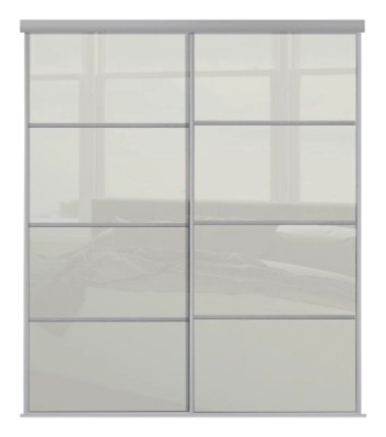 Silver Frame White Glass 4 Panel Sliding Wardrobe Doors Wardrobes