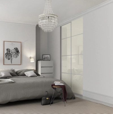 Silver Frame White Glass 4 Panel Sliding Wardrobe Doors Wardrobes