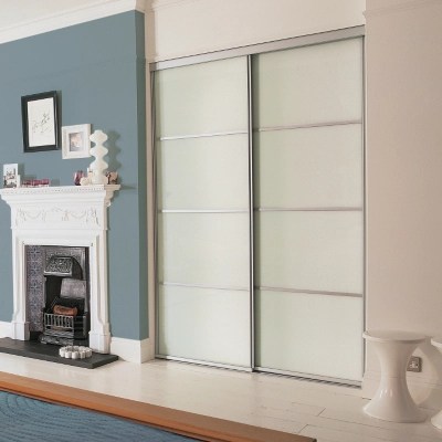 Silver Frame White Glass 4 Panel Sliding Wardrobe Doors Wardrobes