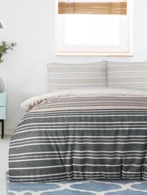 Sleepdown Textured Stripe Duvet Set in Brown Home at ASDA